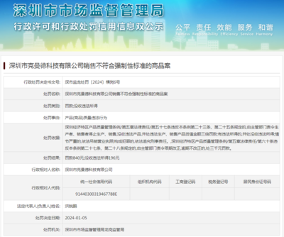 深圳市克曼德科技销售不符合强制性标准的商品案